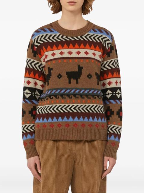 Weekend Max Mara llama-pattern crew-neck sweater - Brown