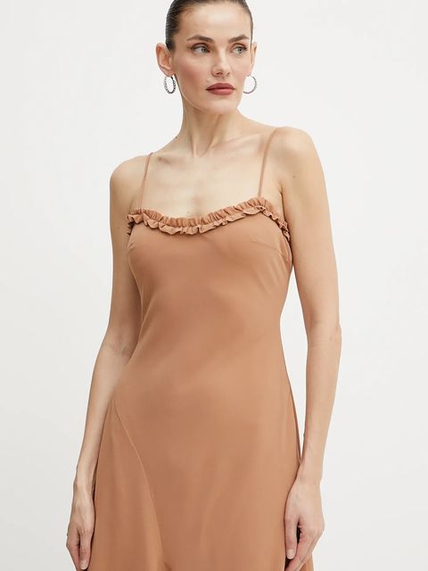 Bardot sukienka kolor brązowy midi rozkloszowana 59885DB