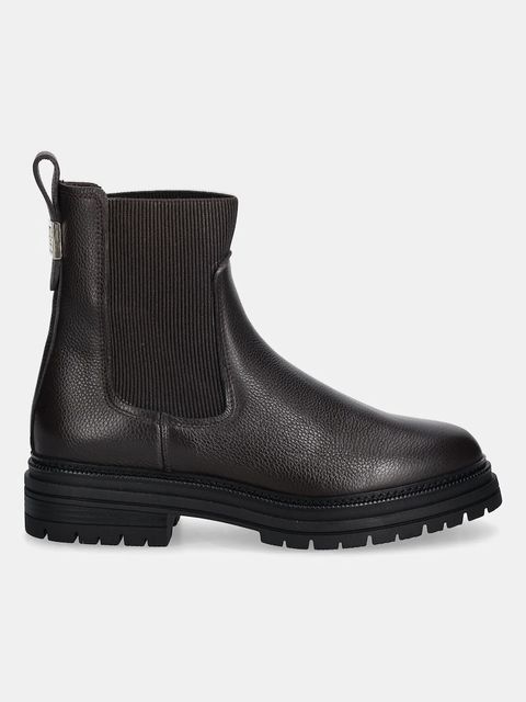 Tommy Hilfiger sztyblety skórzane PLAQUE PEBBLE CHELSEA damskie kolor brązowy na płaskim obcasie FW0FW08771 - zdjęcie produktu nr 2