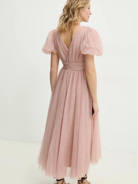 Answear.LAB sukienka kolor beżowy maxi rozkloszowana