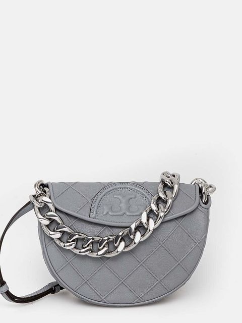 Tory Burch torebka skórzana Fleming Soft Grain kolor szary 158902