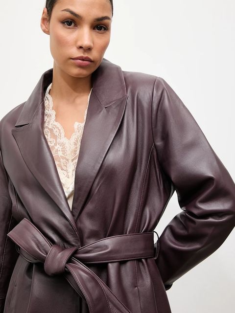 Answear.LAB płaszcz skórzany kolor bordowy