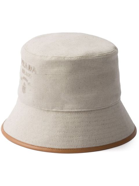 Prada logo-embroidered canvas bucket hat - Neutrals - zdjęcie produktu nr 1
