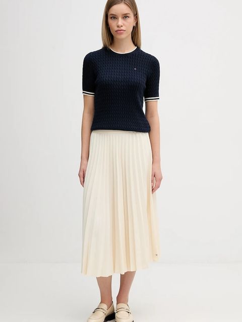 Tommy Hilfiger spódnica kolor beżowy midi rozkloszowana WW0WW48538 - zdjęcie produktu nr 2