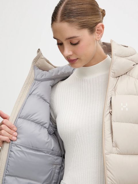 Haglöfs kurtka puchowa Rosson Down damska kolor beżowy zimowa 607468