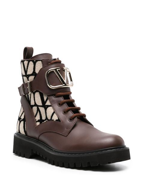 Valentino Garavani Toile Iconograph combat boots - Brown
