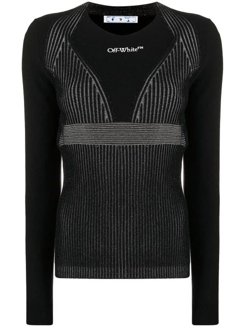 Off-White crew-neck ribbed-knit jumper - 1001 BLACK WHITE - zdjęcie produktu nr 1