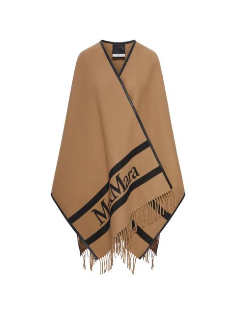 Max Mara Hilde fringed logo poncho - Neutrals - zdjęcie produktu nr 1