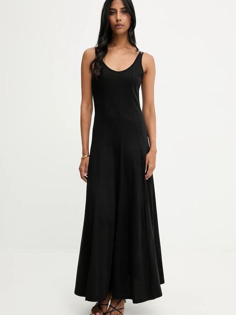 Answear.LAB sukienka bawełniana kolor czarny maxi rozkloszowana