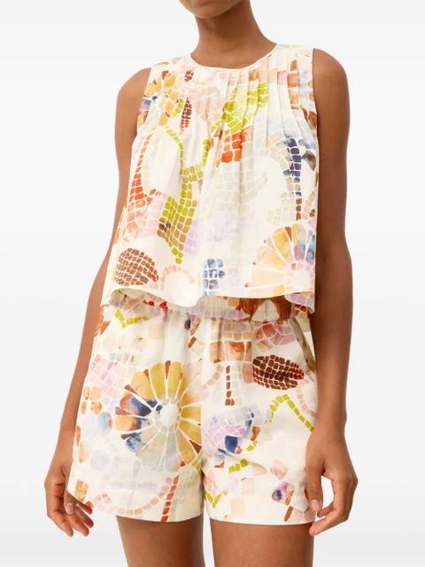 Marie Oliver Monte mosaic-print shorts - White