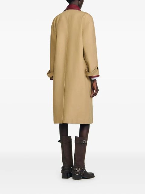 SANDRO leather-trimmed sleeves coat - Brown