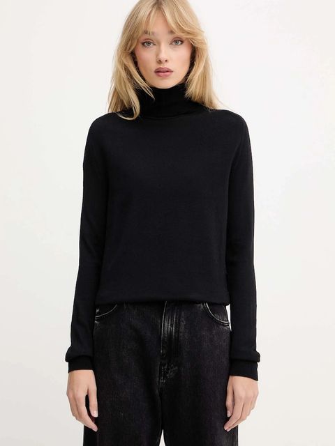 Trussardi sweter wełniany damski kolor czarny lekki z golfem M0106001164N - zdjęcie produktu nr 1