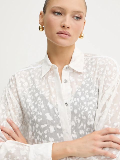 Pinko koszula z domieszką jedwabiu damska kolor biały relaxed z kołnierzykiem klasycznym 105259 A2MN