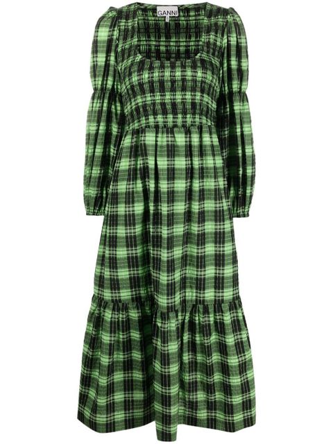 GANNI seersucker check midi dress - Black - zdjęcie produktu nr 1