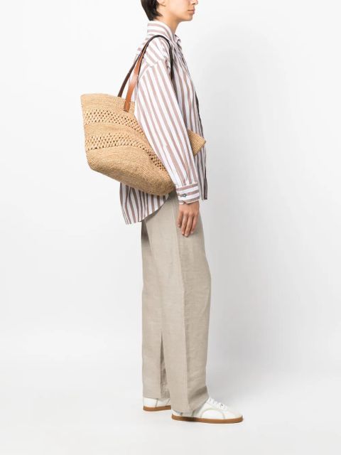 Manebi logo-tag raffia tote bag - Neutrals