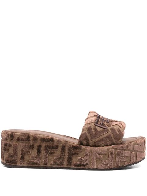 FENDI FF logo platform slides - Neutrals - zdjęcie produktu nr 1