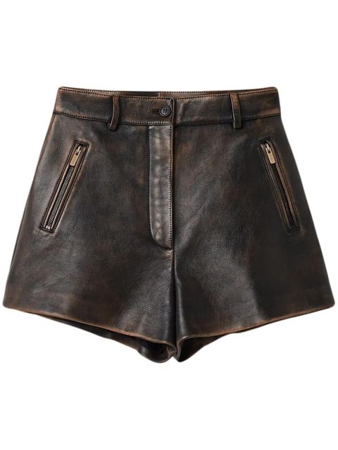 Miu Miu distressed leather mini shorts - Brown - zdjęcie produktu nr 1