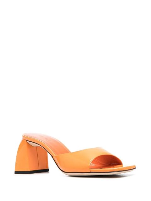 BY FAR Michele patent block-heel sandals - Orange