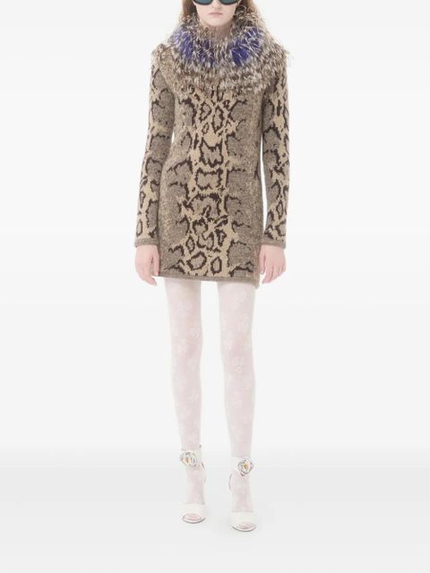 Valentino Garavani feather-trimmed animal-print dress - Neutrals