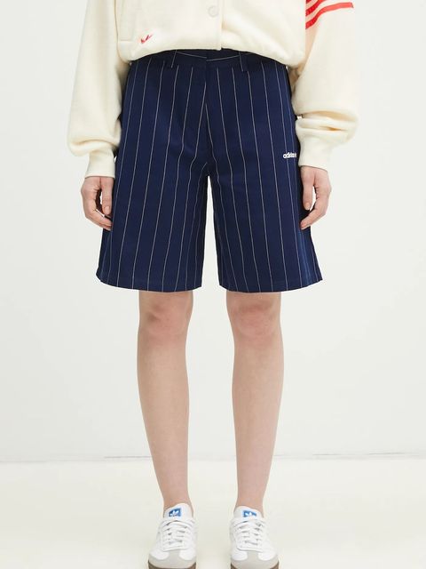 adidas Originals szorty PINSTRIPE SHORT damskie kolor granatowy wzorzyste high waist JC7683 - zdjęcie produktu nr 1