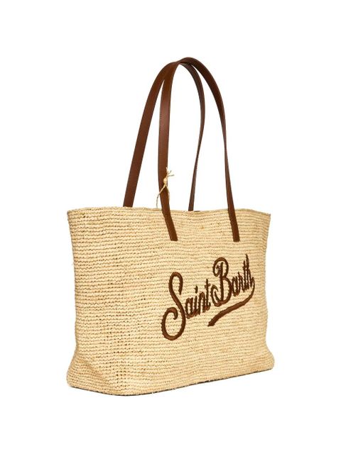 MC2 Saint Barth City logo-embroidered raffia tote bag - Neutrals