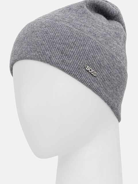 BOSS czapka wełniana kolor szary z cienkiej dzianiny wełniana 50524276 - zdjęcie produktu nr 2