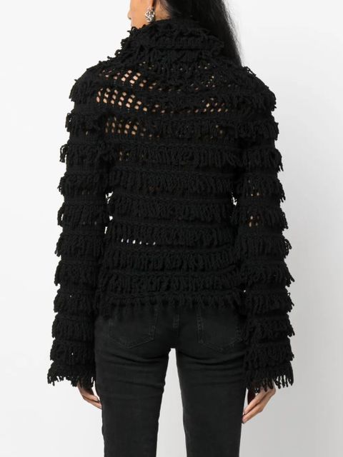 Blumarine fringe-detail open-knit jumper - Black
