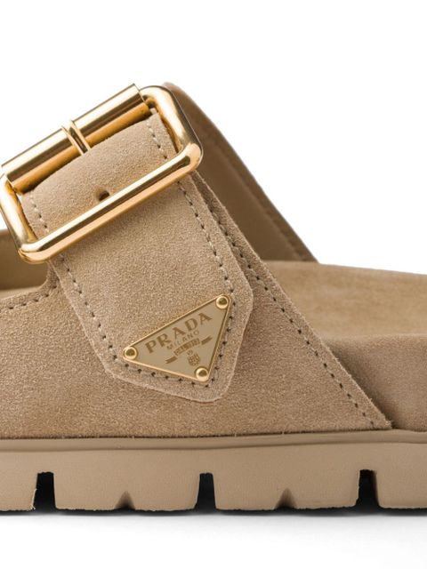 Prada triangle-logo suede slides - Neutrals
