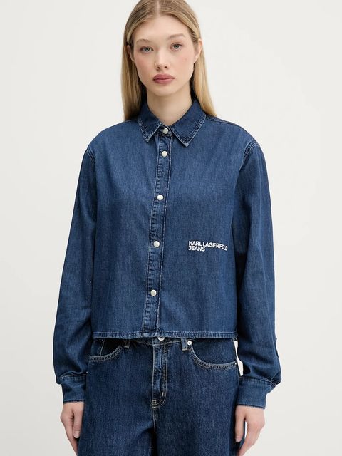 Karl Lagerfeld Jeans koszula jeansowa damska kolor granatowy regular z kołnierzykiem klasycznym A3W11002 - zdjęcie produktu nr 1