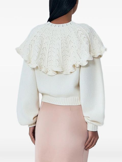 Chloé cable-knit ruffled-collar cardigan - Neutrals