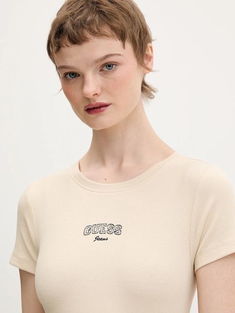 Guess Jeans t-shirt damski kolor beżowy W6RP21 KA0H1