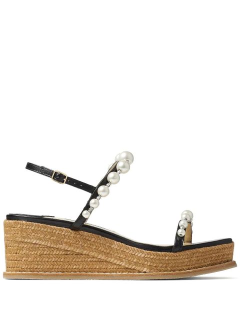 Jimmy Choo Amatuus pearl-embellished 60mm wedge espadrilles - Black - zdjęcie produktu nr 1