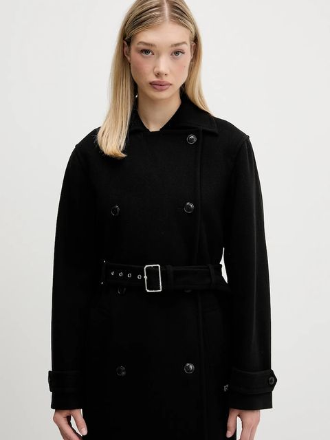 HUGO płaszcz z domieszką wełny kolor czarny 50547616