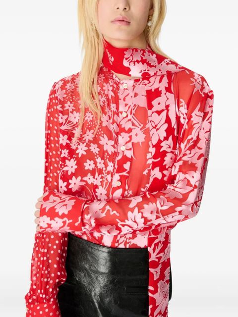 Marine Serre floral-print tie-neck blouse - Red