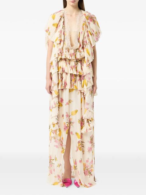 Blumarine floral pleated ruffled dress - Neutrals - zdjęcie produktu nr 2