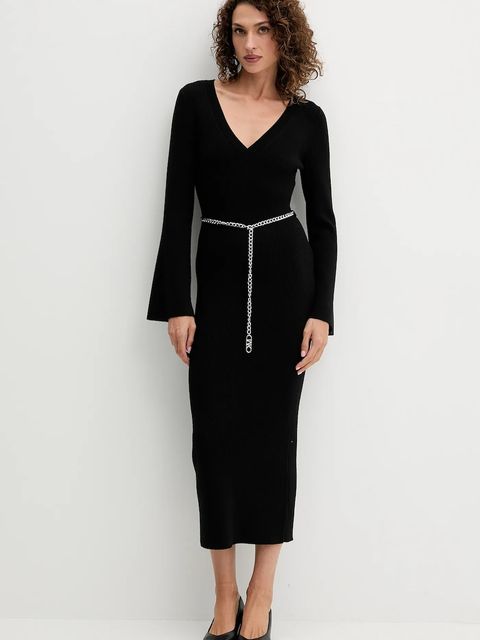 MICHAEL Michael Kors sukienka z dodatkiem wełny kolor czarny maxi dopasowana MF5835G4VR