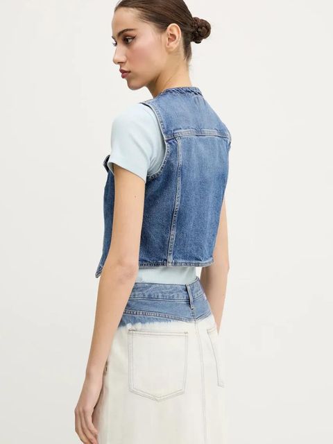 Guess Jeans kamizelka jeansowa kolor granatowy jednorzędowa W5GN74 D5M46