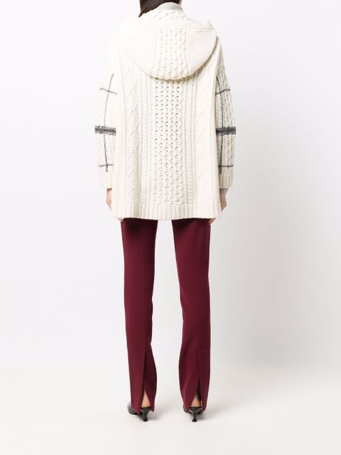 Valentino Garavani bead-embellished check-pattern hooded cardigan - White