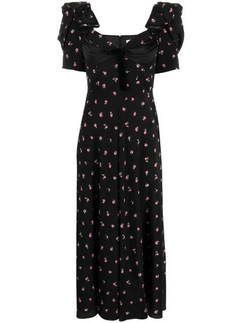 Alessandra Rich floral-print midi dress - Black - zdjęcie produktu nr 1