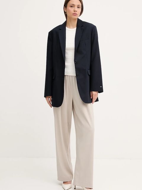 Tommy Hilfiger marynarka bawełniana kolor granatowy jednorzędowa gładka WW0WW46808 - zdjęcie produktu nr 2