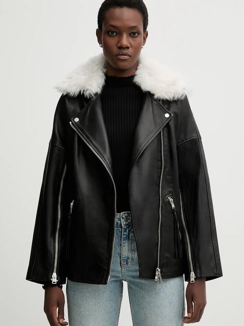 AllSaints ramoneska skórzana VENDRA kolor czarny przejściowa oversize W021LD - zdjęcie produktu nr 1