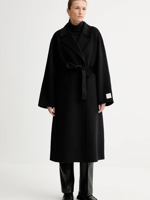 Calvin Klein płaszcz z dodatkiem wełny kolor czarny LV040WL571