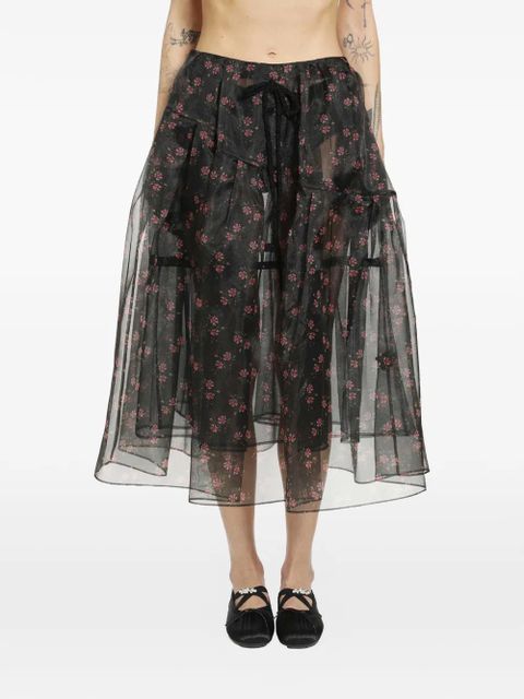 Simone Rocha floral-embroidered skirt - Black - zdjęcie produktu nr 1