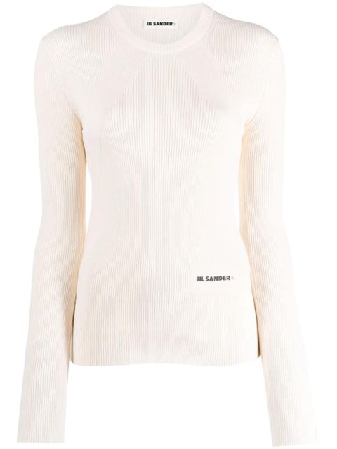 Jil Sander logo-patch ribbed-knit top - Neutrals - zdjęcie produktu nr 1