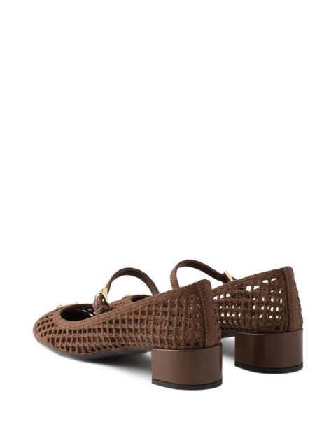 Prada metal-buckle crochet-effect pumps - Brown