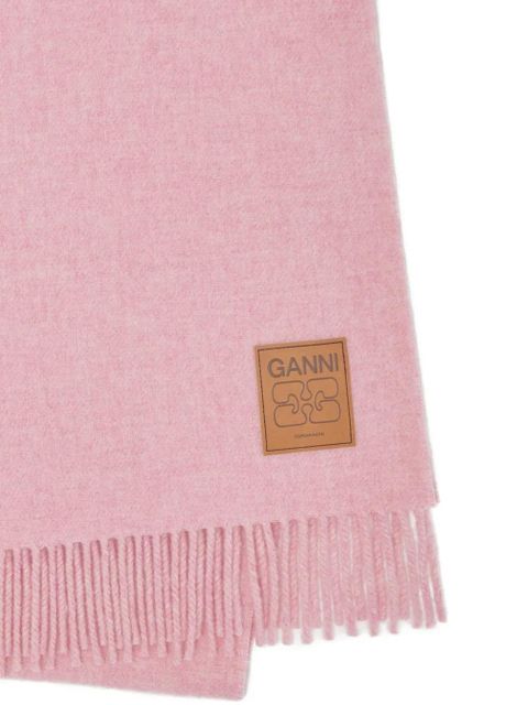 GANNI logo-patch fringed scarf - Pink - zdjęcie produktu nr 2