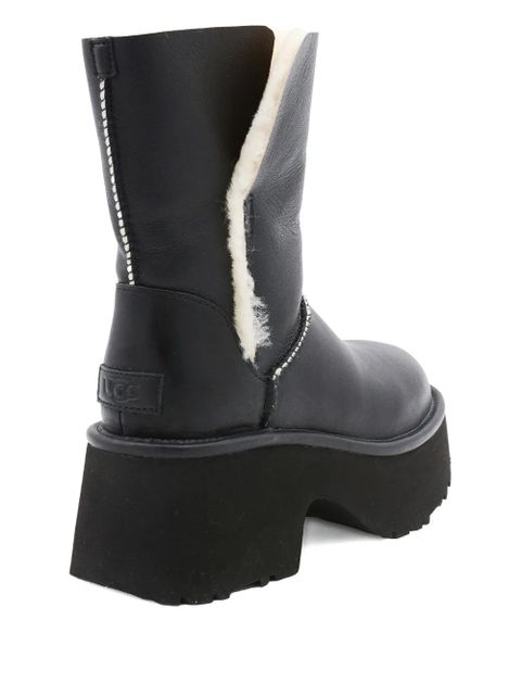 UGG platform fur-trim leather boots - Black