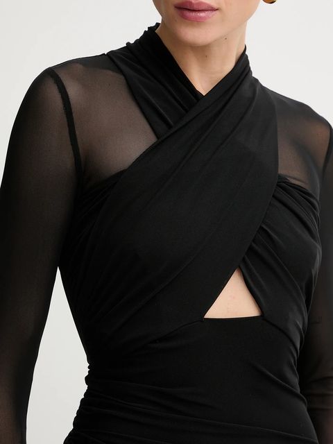 Bardot sukienka kolor czarny maxi dopasowana 59987DB