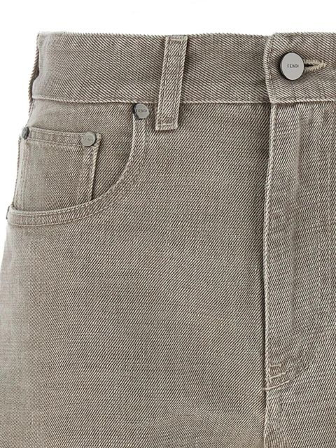 FENDI Stamp 1925 logo-embroidered denim shorts - Neutrals