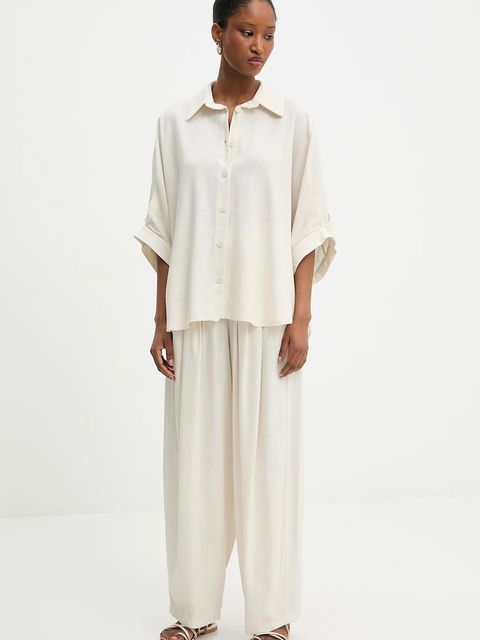 Answear.LAB spodnie z lnem damskie kolor beżowy proste high waist